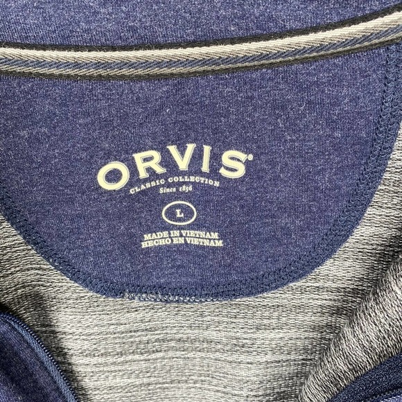 Men's Orvis Dark Blue Cotton Blend 1/2 Zip Pullover Sweater-Large - Picture 2 of 4